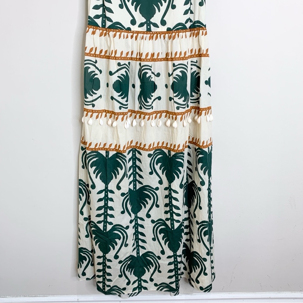 NEW Johanna Ortiz Keeper Maxi Dress (Sz 2) Shell Trim Cotton Poplin Ecru Green - Picture 11 of 16